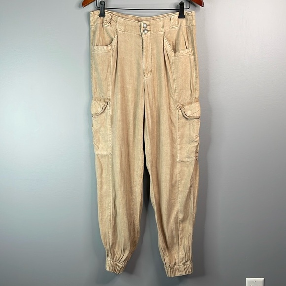 American Eagle Linen Blend Cargo Jogger Pants Khaki Tan Loose Fit Utility Size 6 - Picture 12 of 12